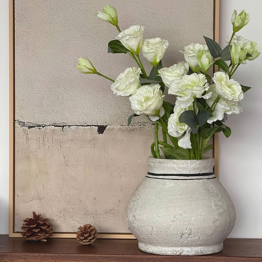 Rustic Farmhouse Terracotta Ceramic Vase,6.7 Inch Round Vintage Distressed Clay Stone Pottery Ant... | Amazon (US)