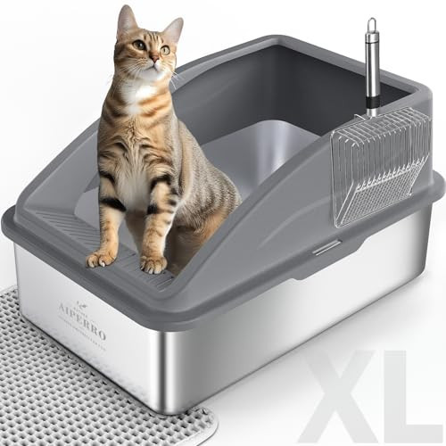 Stainless Steel Cat Litter Box with Lid | XL Extra Large Litter Box for Big Cats | Metal Litter Boxes High Sided | Enclosed Anti-Urine Leakage, Include Litter Mat and All-Metal Litter Scoop | Amazon (US)