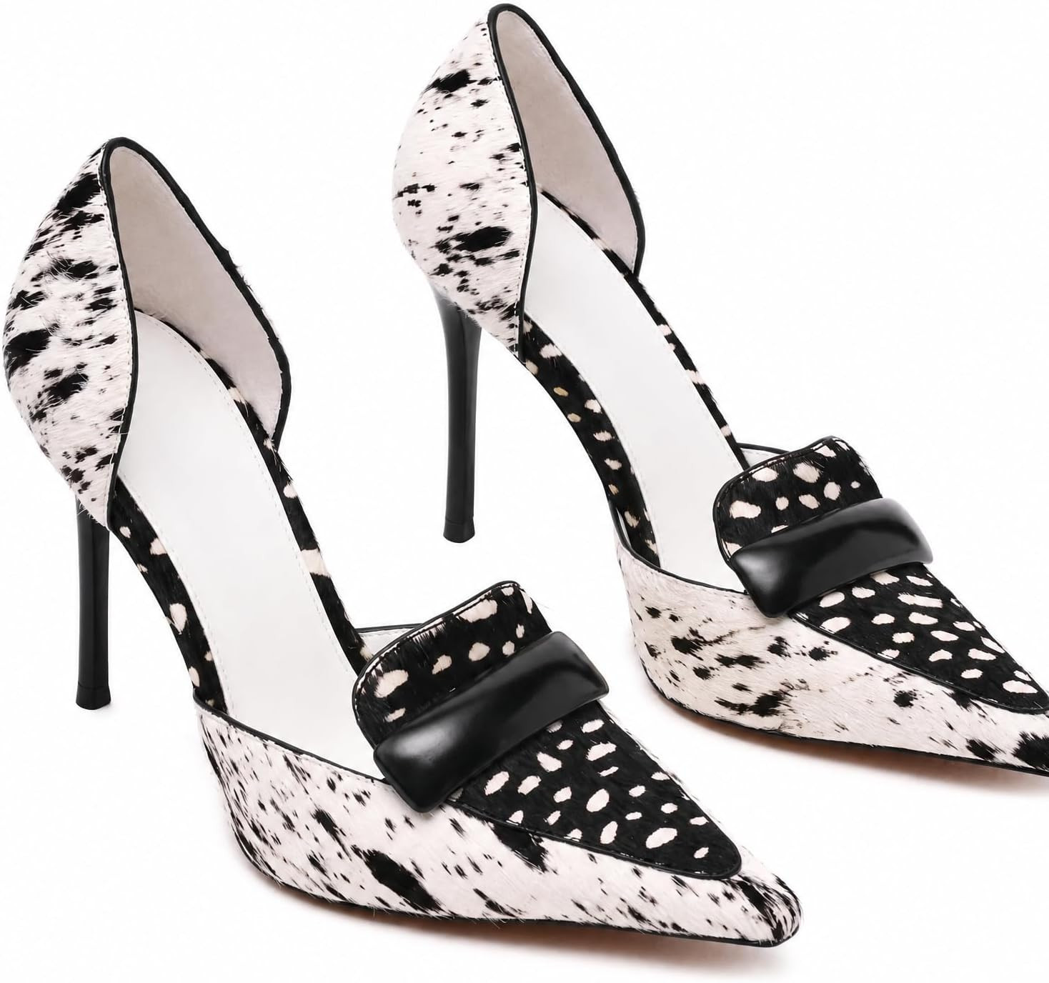 Women's High Heels Pointed Toe Stiletto Pumps Cow Print Faux Leather Slip on D'Orsay Dress Shoes for Party Wedding Formal | Amazon (US)