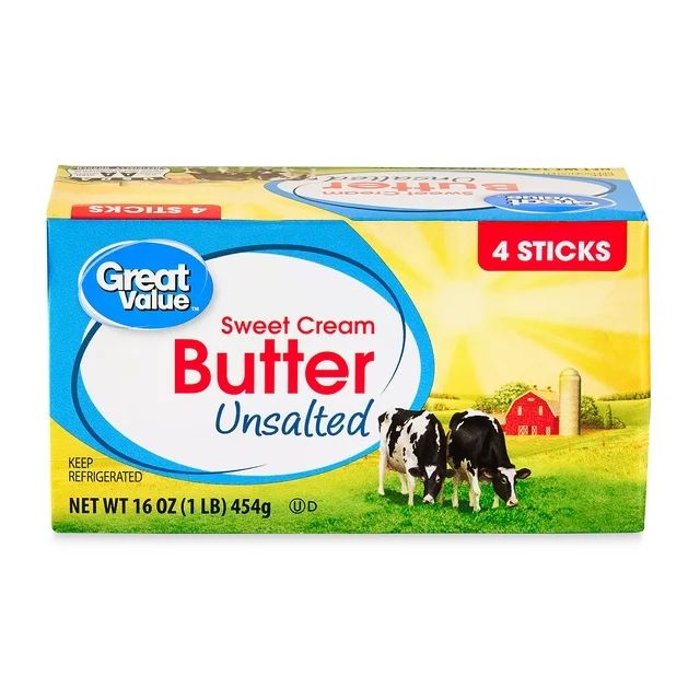 Great Value Sweet Cream Unsalted Butter Sticks, 4 Count,16 oz | Walmart (US)