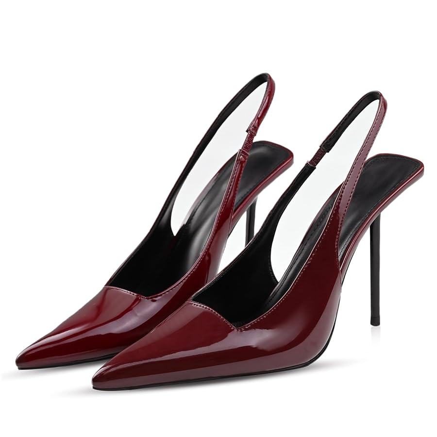 Slingback Heels for Women Pointed Toe Stiletto High Heels Stretch Slip on Backless Patent Leather... | Amazon (US)