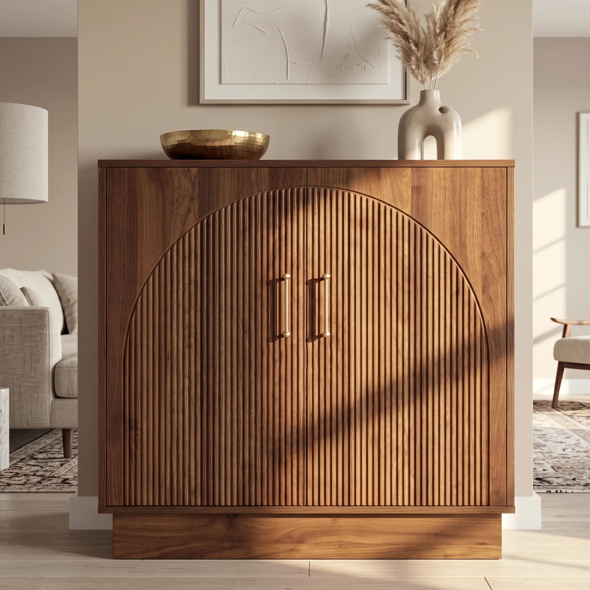 32.87" W Mid-Century Modern Sideboard Buffet, Fluted Arch Doors Storage Cabinet for Living Room, Dining Room, Entryway, Walnut Brown | Wayfair North America