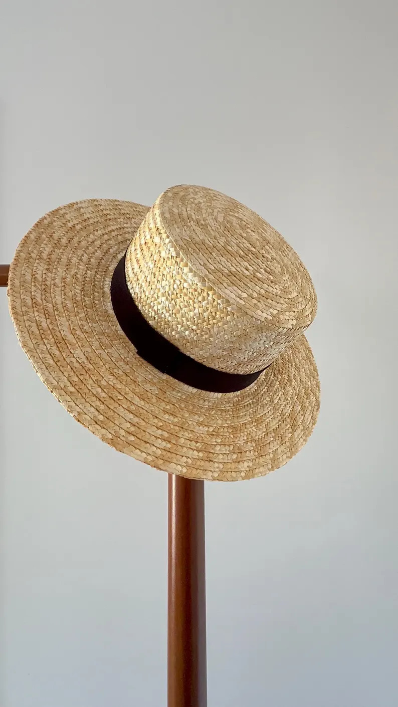 Classic Straw Boater Hat: Natural Woven Summer Sun Protection with Black Band  Women Wide Brim Ha... | Etsy (Global)