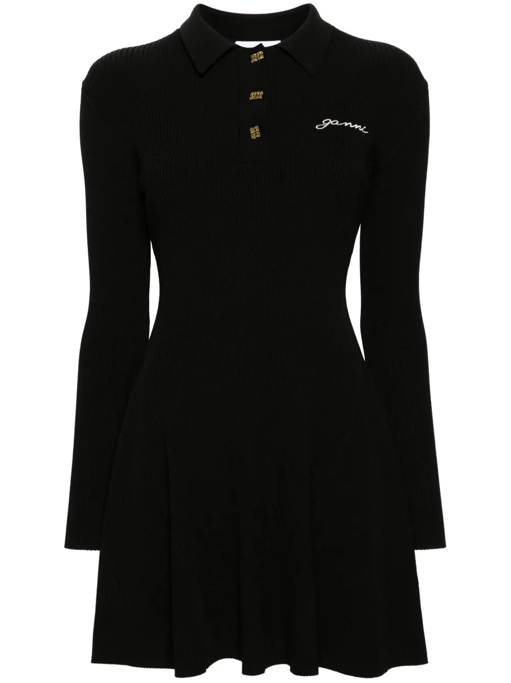 GANNI embroidered-logo Ribbed Mini Dress - Farfetch | Farfetch Global