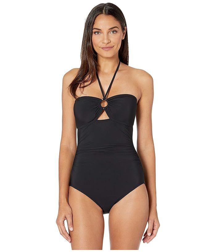Kate Spade New York Solids Bandeau Halter One-Piece (Black) Women's Swimsuits One Piece | Zappos