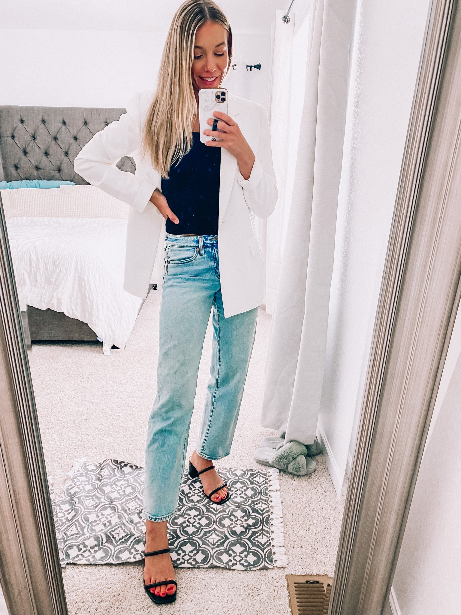 White blazer from Amazon! Work outfit, blazer outfit, casual blazer outfit, black crop top, black heels. 

#LTKunder100 #LTKworkwear #LTKshoecrush