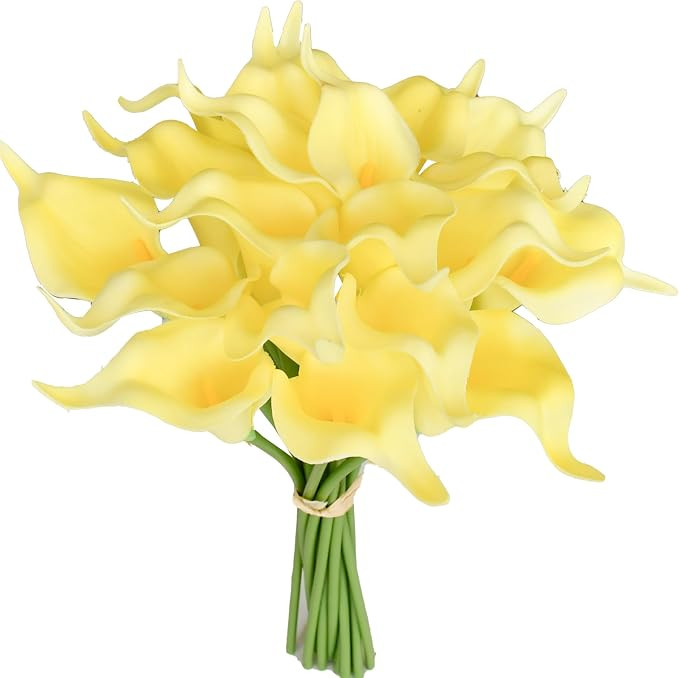 Mandy's 20pcs Light Yellow Calla Lily Artificial Flowers | 13.5 Inch PU Realistic Bouquet for Vas... | Amazon (US)
