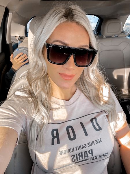 Loving my new sunglasses from Quay and my graphic tee from Sassy Queen Boutique. Both are must haves! 🖤 designer inspired // sunnies // designer inspired // casual style // bling sunglasses 

Use my code to save 10% on your entered order on Sassy Queen Boutique. 

