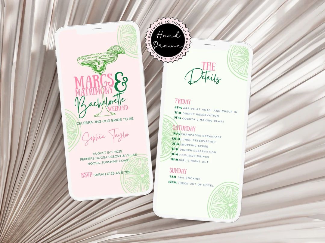 Margs and Matrimony Bachelorette Party Weekend Invitation & Itinerary Android iPhone Phone Templa... | Etsy (US)