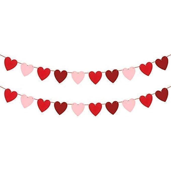 KATCHON Felt Heart Garland Banner - NO DIY - Valentines Day Banner Decor -Valentines Decorations - A | Amazon (US)