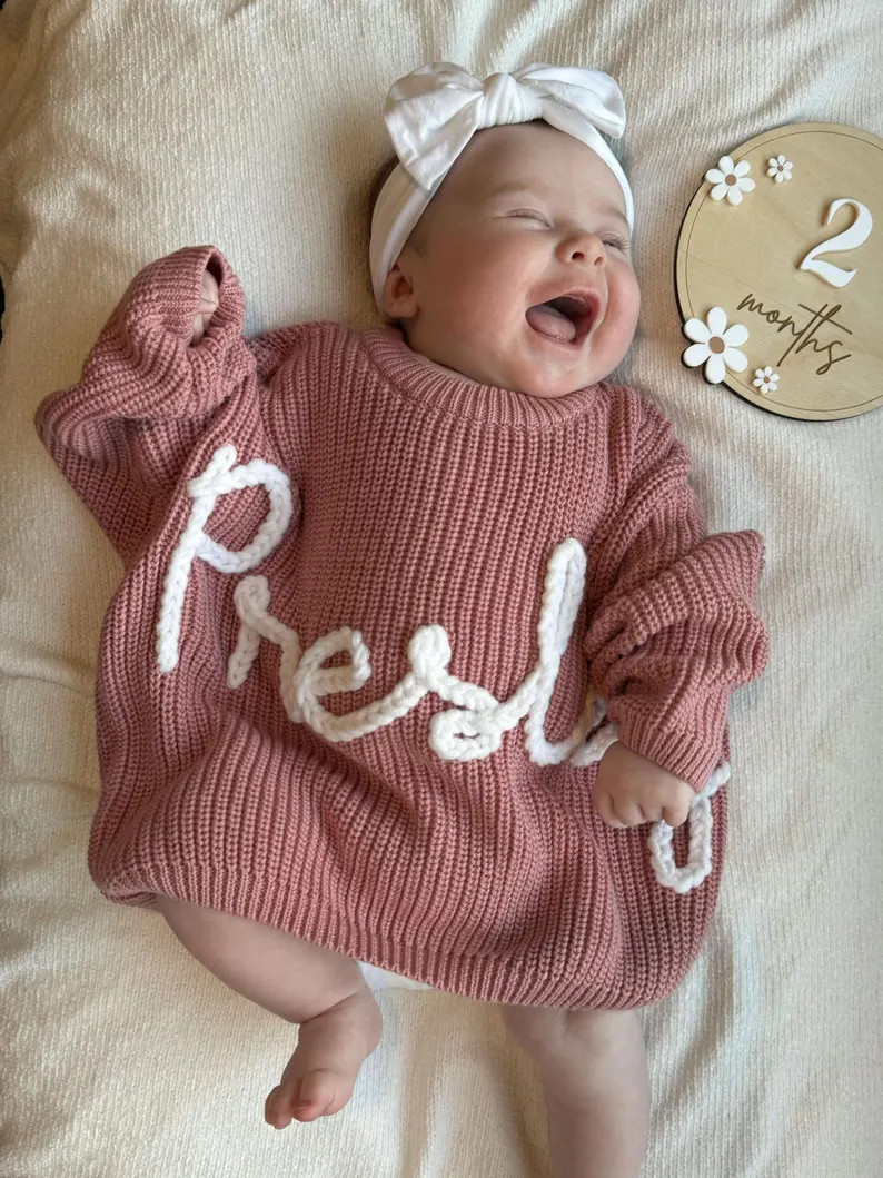Personalized Baby Name Hand Embroidered Sweater | Announcement Baby Sweater | Baby Christmas Gift... | Etsy (US)