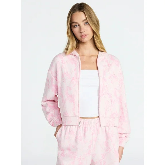 No Boundaries Boxy Zip-Up Hoodie, Women's XXS-XXL | Walmart (US)