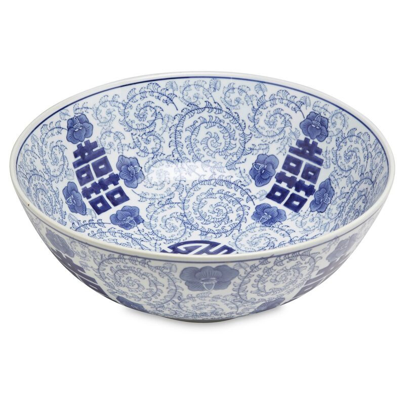 14" Happiness Decorative Bowl, Blue/White | One Kings Lane