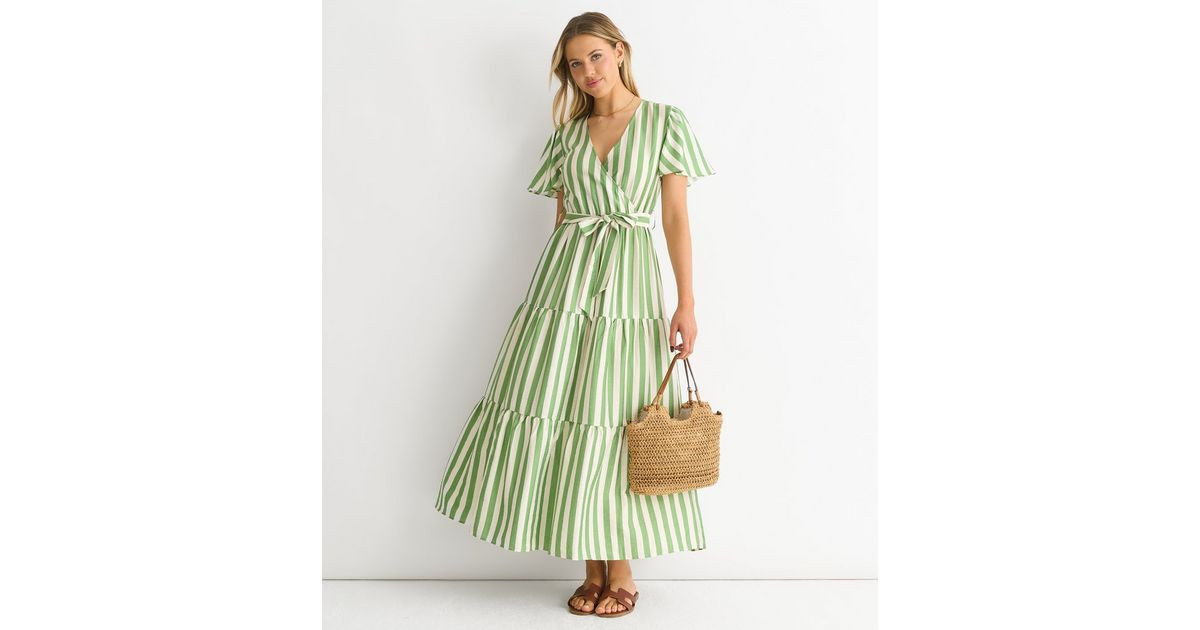 Gini London Green Striped Wrap Midi Dress | New Look | New Look (UK)