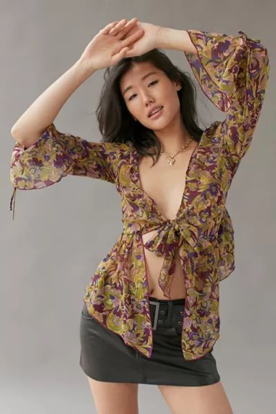 UO Paris Tie-Front Blouse | Urban Outfitters (US and RoW)