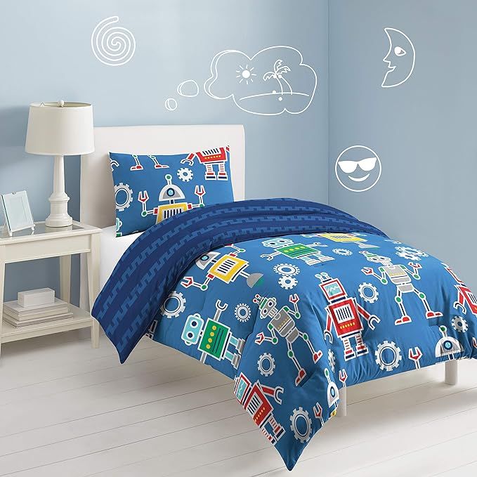 dream FACTORY Robots & Bits Comforter Set, Twin, Blue | Amazon (US)