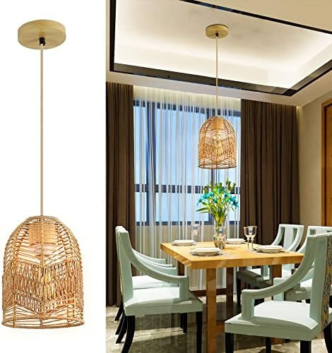 Frideko Woven Pendant Light Adjustable Rattan Pendant Lights Pendant Lighting for Kitchen Island Boh | Amazon (US)