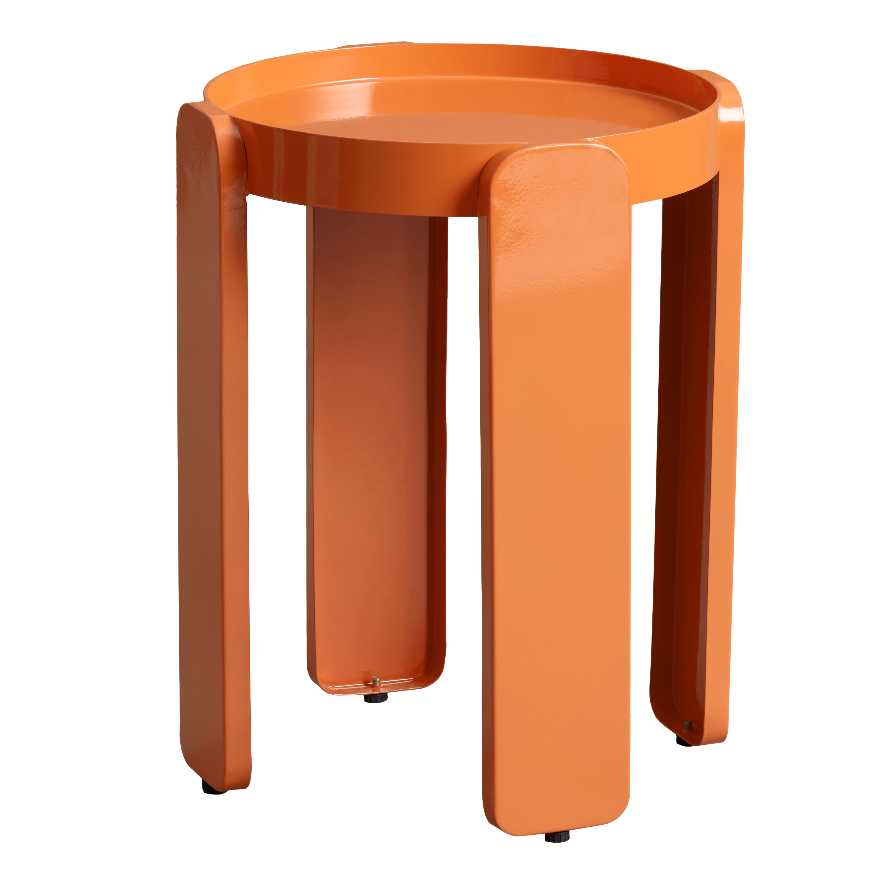 Portola Round Orange Metal Slat Leg Outdoor Side Table | World Market