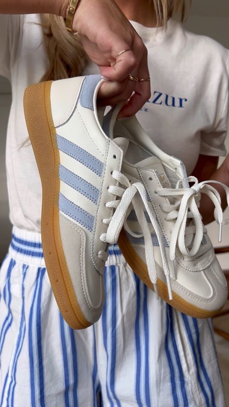 Adidas spezials my new favorite style! Loving this ivory and blue color combo too.

I find the sizing on these to run extremely big. I’m a size 8 and ordered the women 6.5.  

Link to a third-party retailer that is legit! They verify everything before it ships to you.