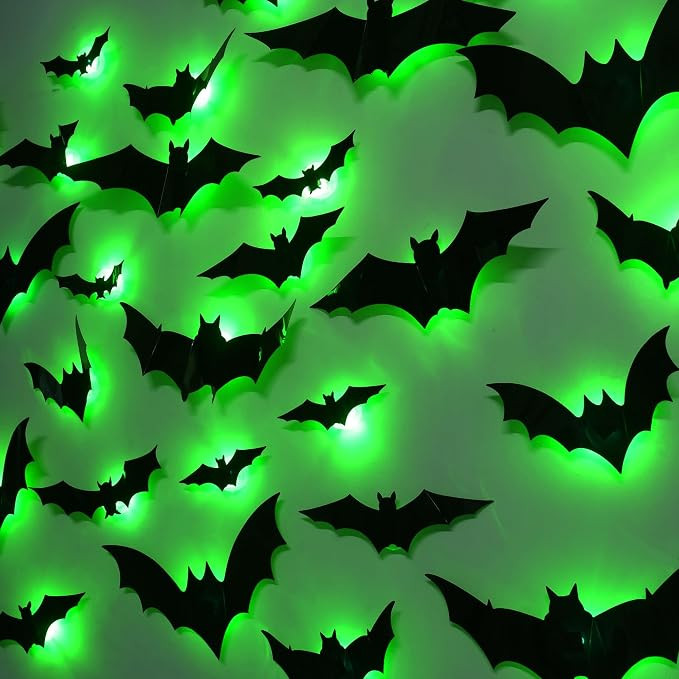 DR.DUDU 36 Pack Bats Halloween Decorations Bat Wall Stickers | Light Up, 3D Removable Window Deca... | Amazon (US)
