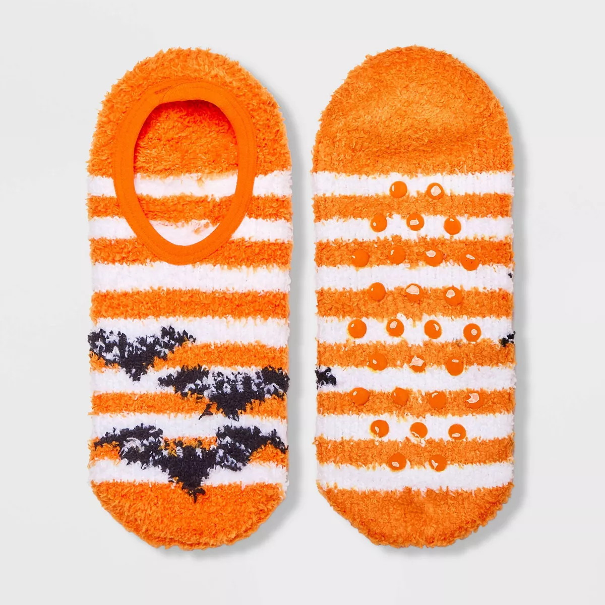 Women's Striped Bats Halloween Cozy Liner Socks with Grippers - Hyde & EEK! Boutique™ Orange/Wh... | Target
