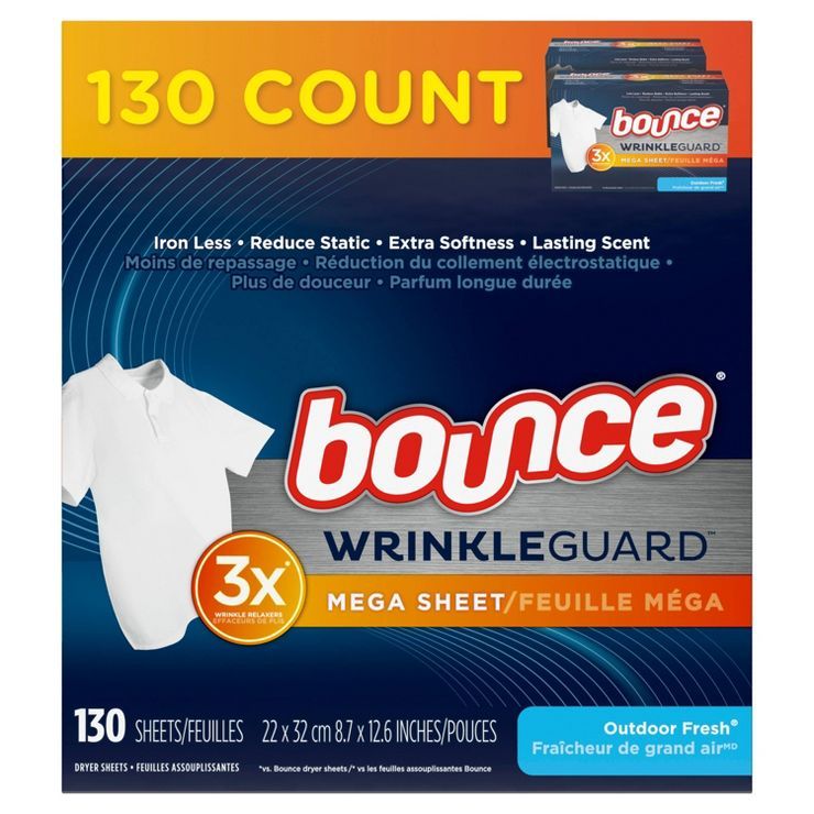 Bounce Wrinkle Guard Mega Dryer Sheets - Outdoor Fresh - 130ct | Target