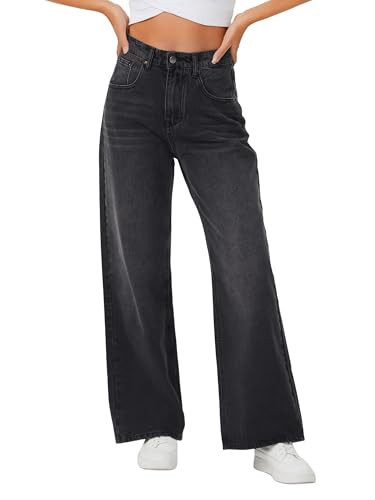 Genleck Womens Baggy Jeans Loose Wide Leg High Rise Jean for Woman Boyfriend Y2K Pants Trendy (Black Gray,16) | Amazon (US)