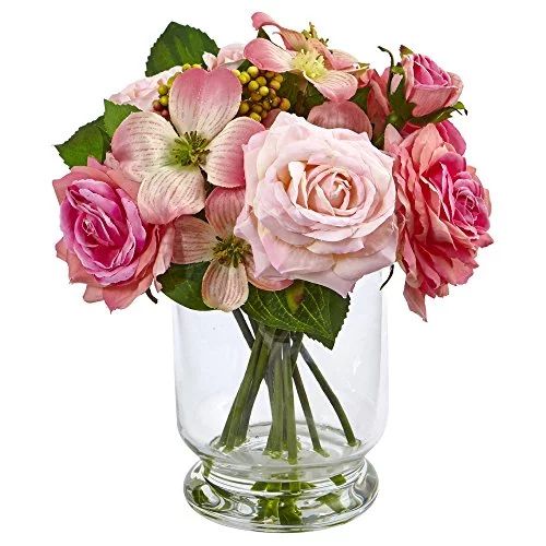 Nearly Natural 10" Rose and Berry Arrangement | Walmart (US)