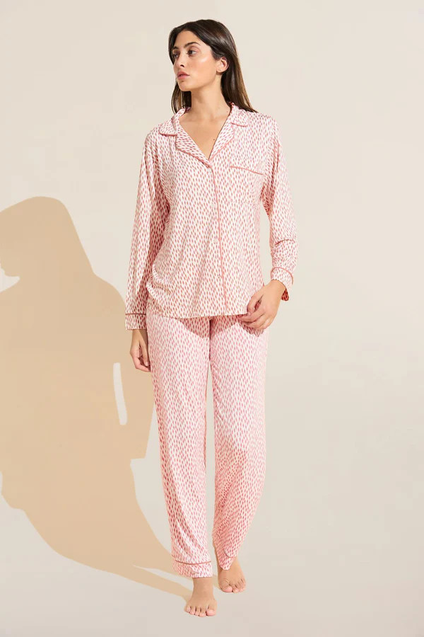 Gisele Printed TENCEL™ Modal Long PJ Set - Double Diamond Rouge Pink/Rouge | Eberjey