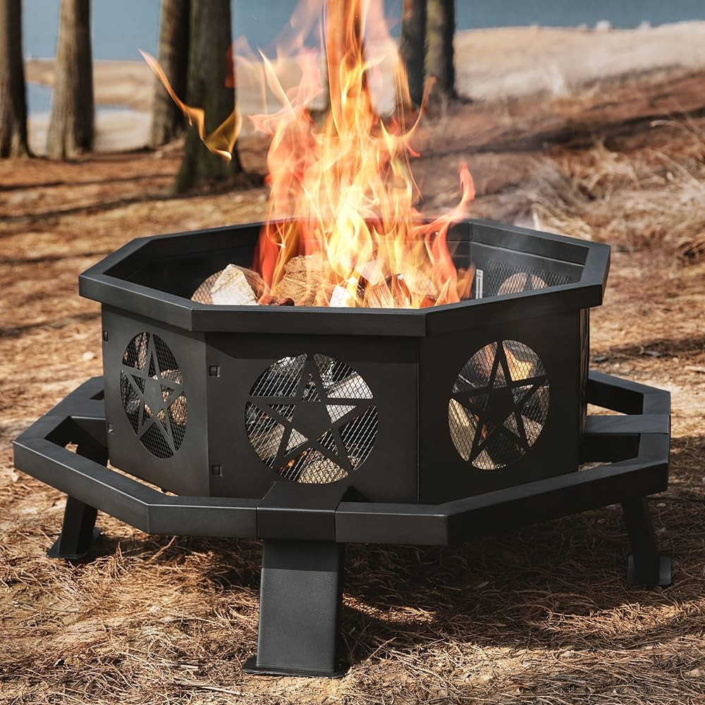 35 inch Fire Pit, Outdoor Fire Pit Wood Burning Fire Pits with Cooking Grill, Large Firepits for ... | Amazon (US)