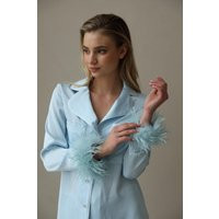 Blue Bride Pajama Set With Detachable Feathers Bridesmaid Bridal Summer Women Long Sleeves | Etsy (US)