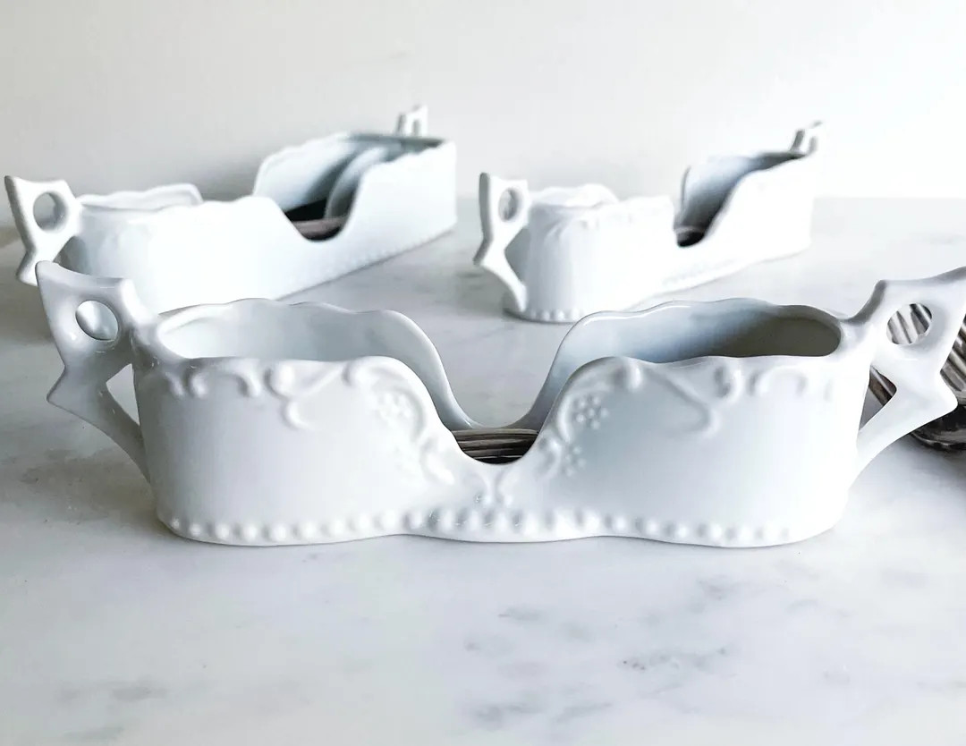 Vintage Buffet Silverware Servers Caddies Utensils White Porcelain Utensil Holder Flatware Holder... | Etsy (US)