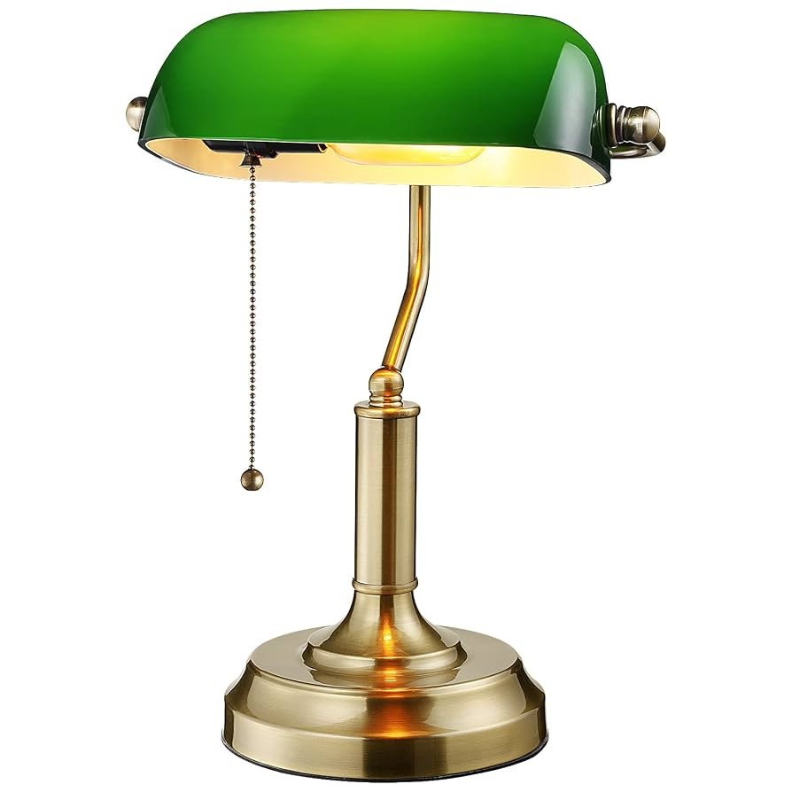 TORCHSTAR Green Glass Bankers Desk Lamp, UL Listed, Antique Desk Lamps with Brass Base, Tradition... | Amazon (US)