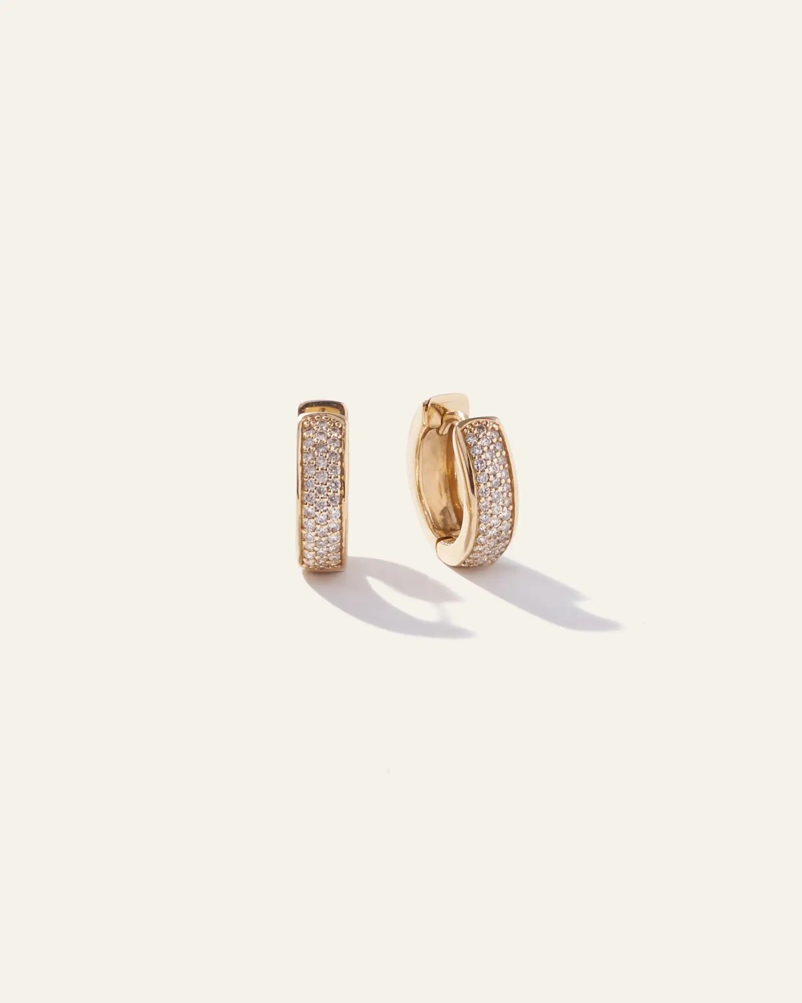 14K Gold Diamond Pave Multirow Huggie Hoops | Quince