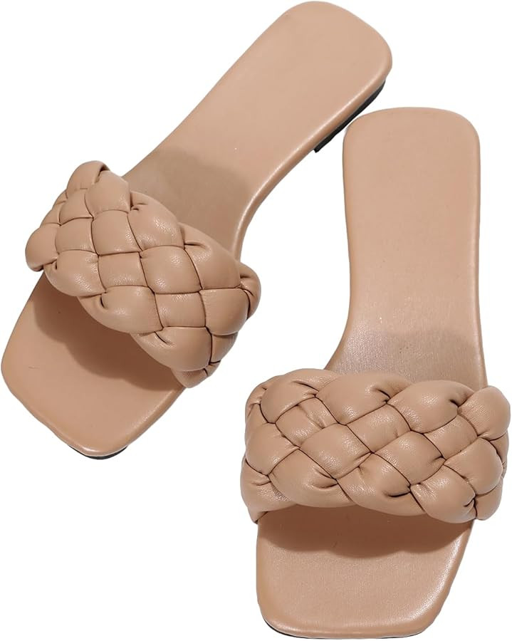 Verdusa Women's Braided Sandals Square Open Toe Slides Sandals Summer Shoes | Amazon (US)
