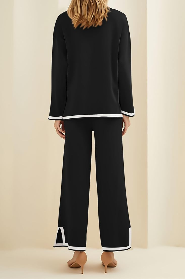 PRETTYGARDEN Women's 2 Piece Knit Sweater Set Casual Long Sleeve Pullover Wide Leg Pants Sweatsui... | Amazon (US)