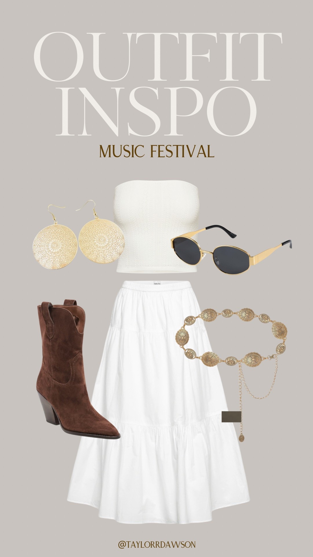 Music festival outfit inspo!

country concert outfit! boho outfit, western outfit, southern outfit, concert outfit inspo, western boots, western booties, suede booties, southern boots, maxi skirt, summer outfit, summer skirt, bandeau top, bandeau styling, chain belt, oval sunglasses, flashy earrings, disc earrings

#LTKItBag #LTKParties #LTKStyleTip