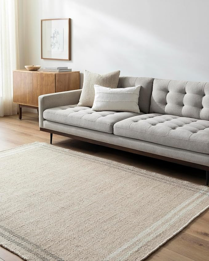 Mark&Day Wool Rugs, 2x3 Janmichael Solid and Border Light Beige Area Rug, Beige Ivory Black Carpe... | Amazon (US)