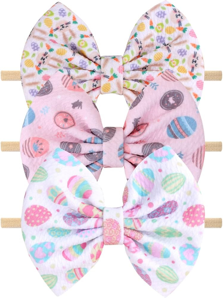 NCMAMA Easter Day Baby Headbands Cheer Bow,Baby Girl Hair Bow Rabbit Egg Carrots Printed Elastic ... | Amazon (US)