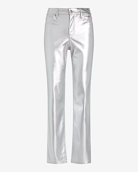 High Waisted Metallic Faux Leather Modern Straight Pant | Express
