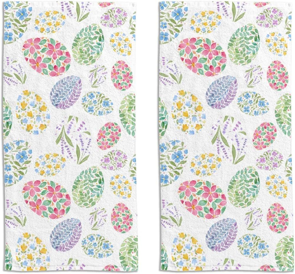 Spring Bath Hand Towels Set of 2 Hand Painted Floral Easter Eggs, Soft Absorbent Decorative Bathr... | Amazon (US)