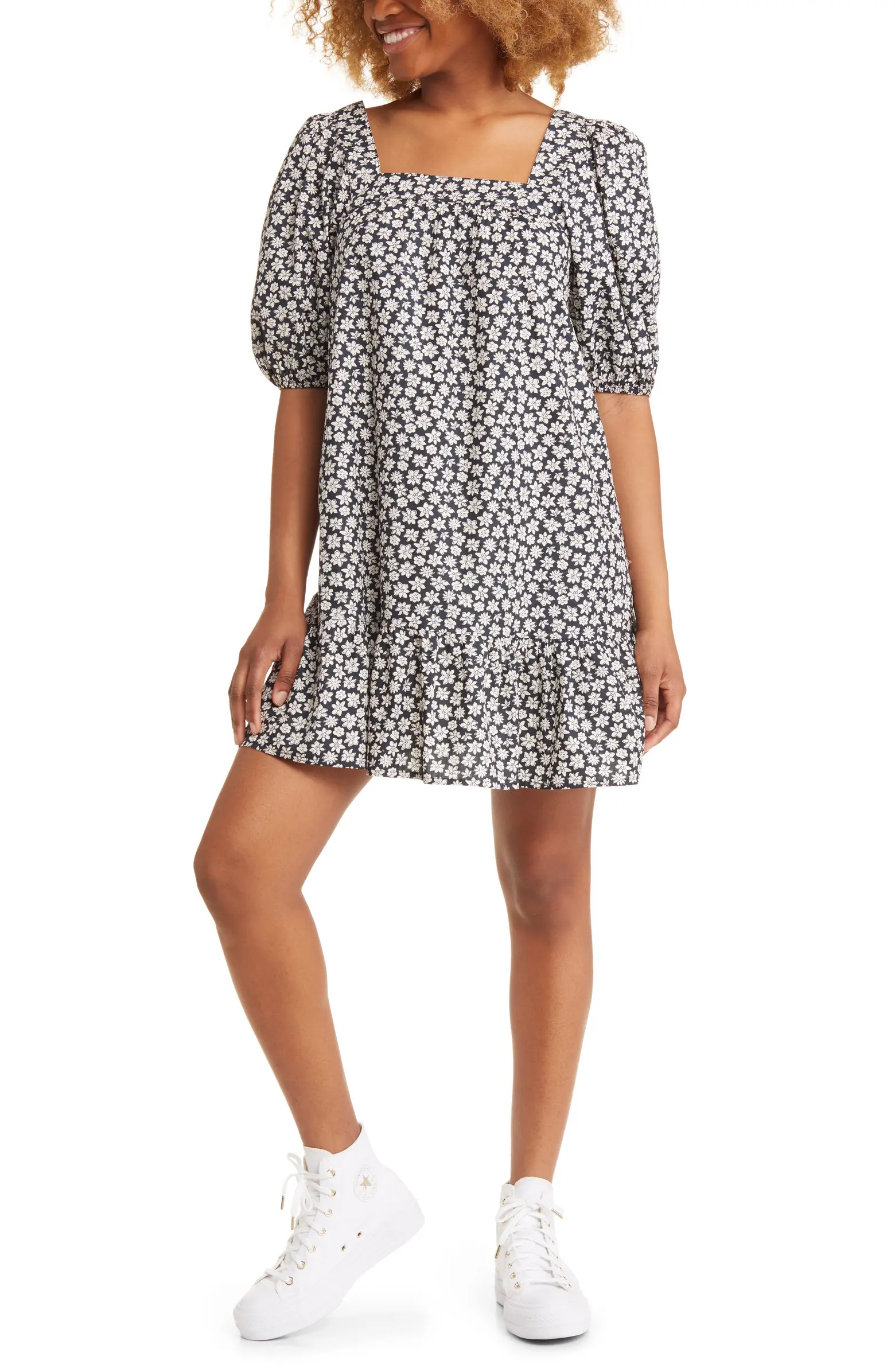 Flirty Mood Floral Puff Sleeve Cotton Dress | Nordstrom