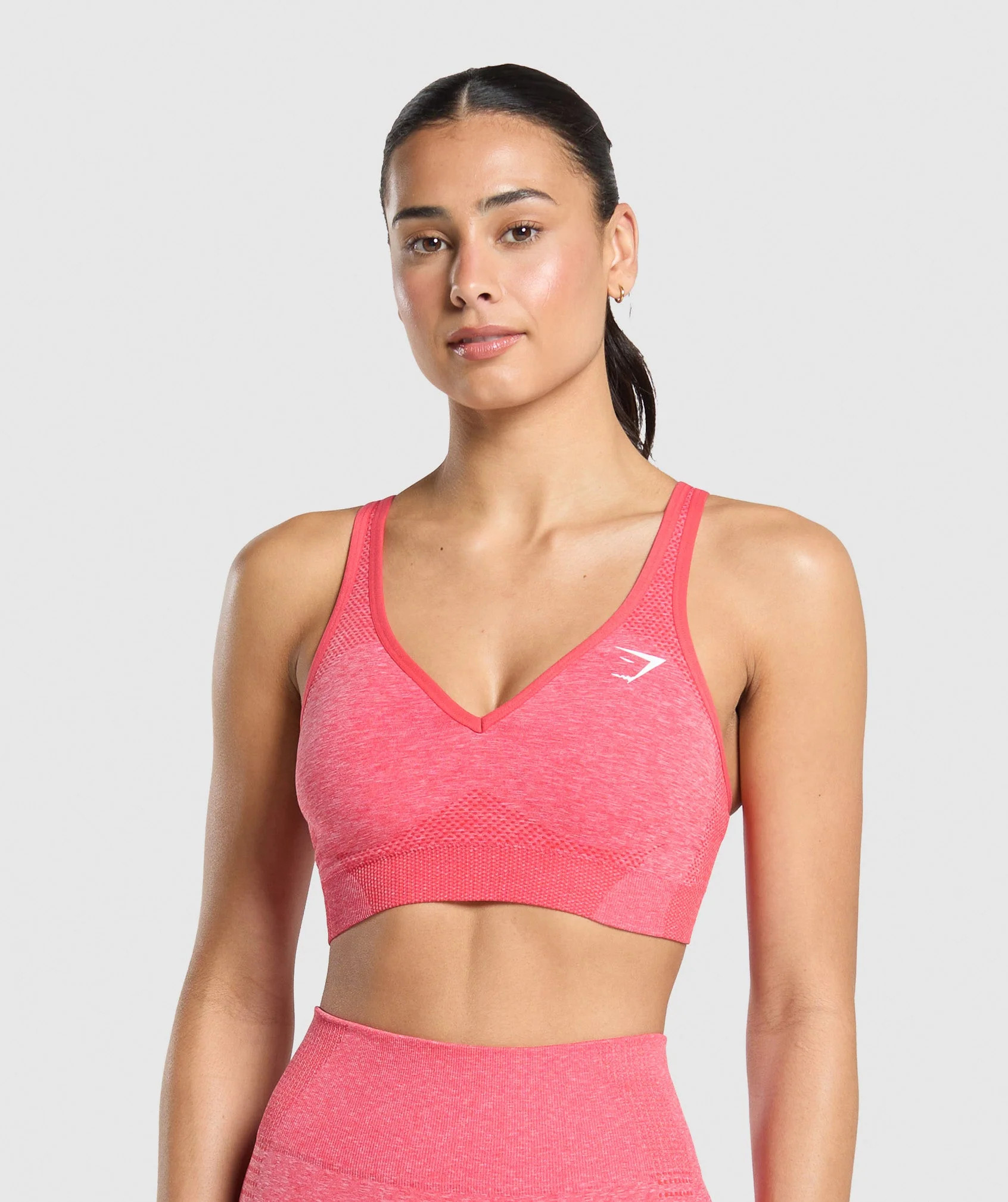 Gymshark Vital V Neck Sports Bra - Coral Red/Marl | Gymshark US