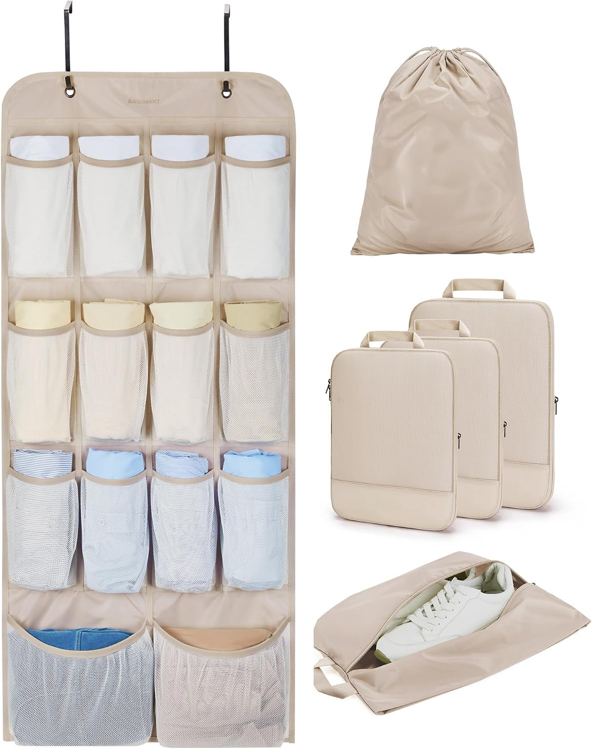 BAGSMART Hanging Compression Packing Cubes 6 Set Cruise Travel Essentials | Amazon (US)