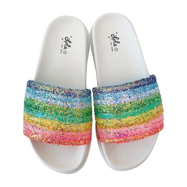 Lola + The Boys | Glitter Rainbow Slides Shoes (White, Size 29) | Maisonette | Maisonette