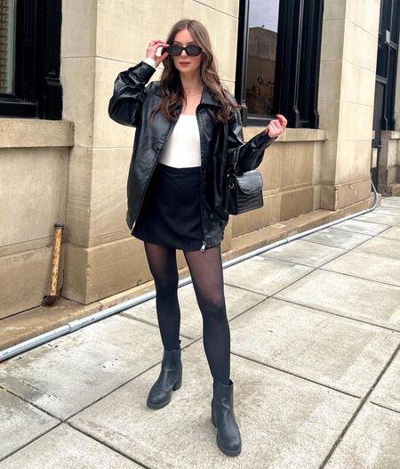 Leather jacket, bomber jacket, chic style, black outfit 

#LTKunder100 #LTKshoecrush