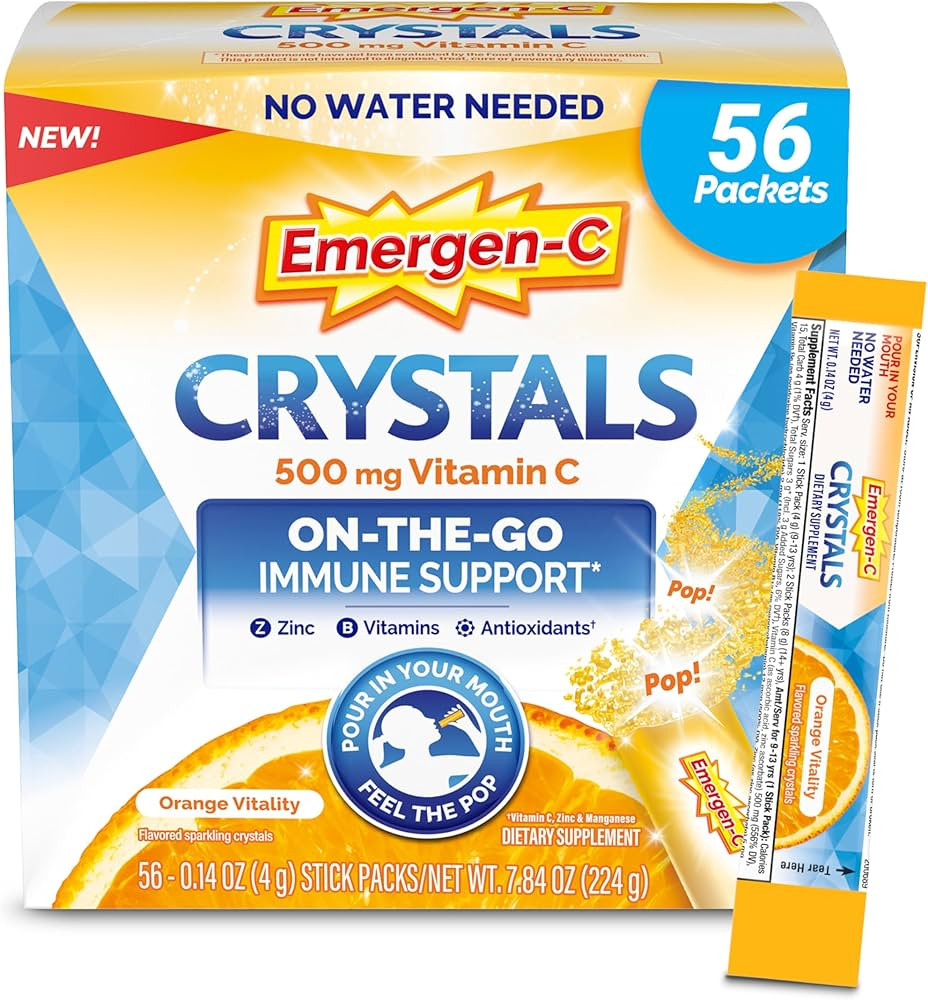Emergen-C Crystals, On-The-Go Immune Support Supplement with Vitamin C, B Vitamins, Zinc and Mang... | Amazon (US)