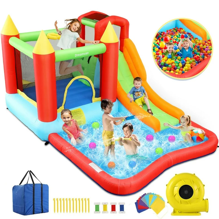 Qhomic Bounce House with Blower Indoor/Outdoor Bouncy House Slides, Climbing Wall, Ball Pit, Jump... | Walmart (US)