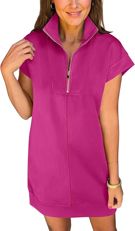 ANRABESS Womens Summer Casual Half Zip Cap Sleeve Trendy Wrinkle-Free Tshirt Dress 2026 Spring Be... | Amazon (US)