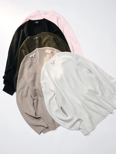 Women's Cashmere Relaxed V Neck Jumper | UNIQLO UK | UNIQLO (UK)